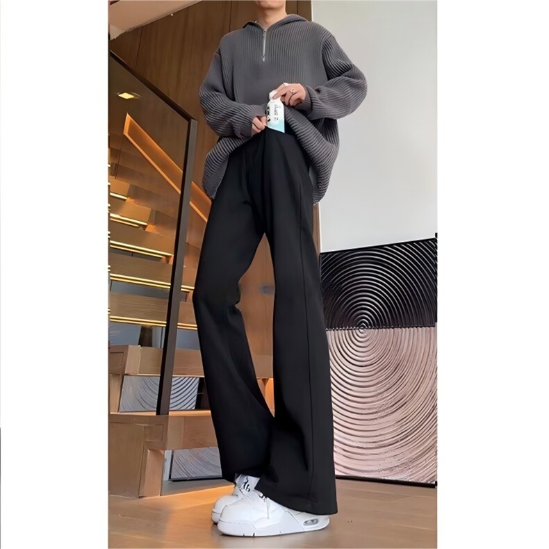 美式高街vibe裤子黑色弯刀牛仔裤cleanfit修身微喇直筒裤Z701 P29图片