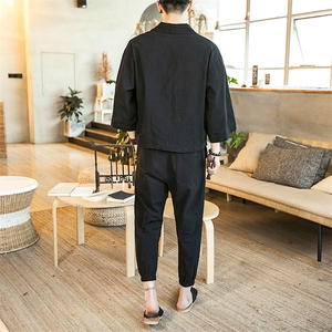 夏大码风刺绣汉服套装棉麻道袍学生情侣休闲两件套 TZ01/P85图片