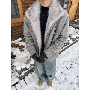 座山雕毛衣外套加绒加厚棉服毛领保暖夹克MY390特P128