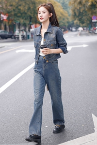 欧洲站牛仔套装女2024春秋新款爆款网红炸街休闲时尚阔腿裤两件套图片