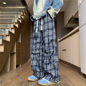 秋季新款美式复古格子压褶宽松休闲卫裤B315-K806-特p35控68图片