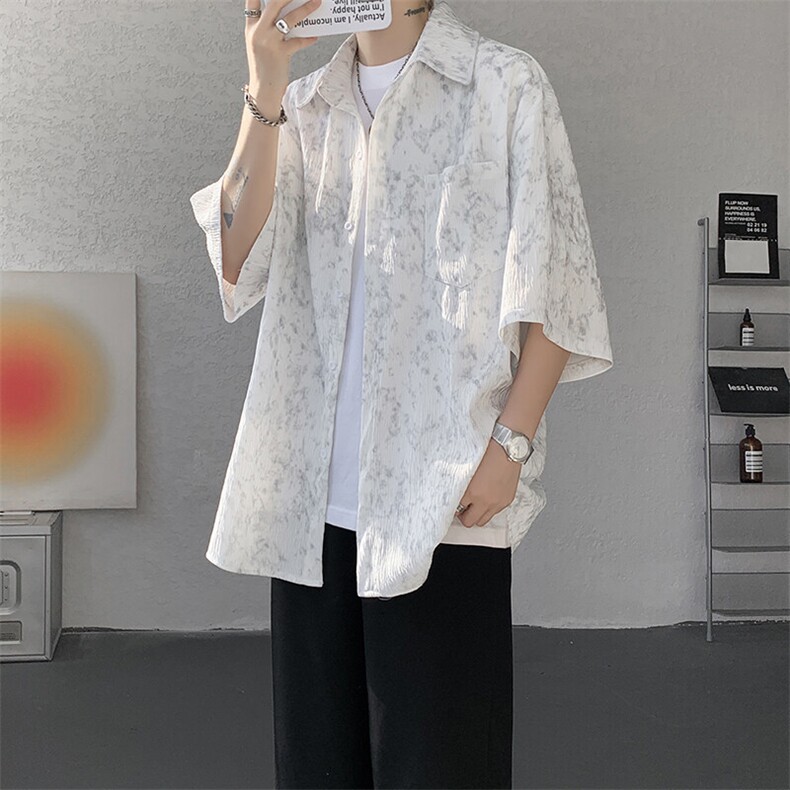 8XL-M肌理褶皱冰丝短袖衬衫男夏薄款半袖防晒衬衣外套DC28010P45图片