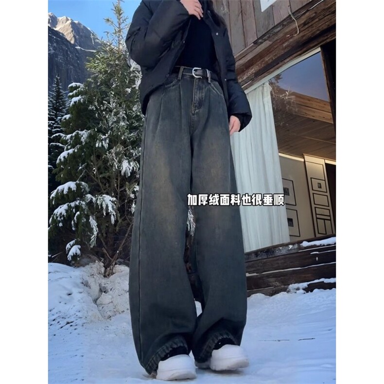 秋冬新款保暖加厚美式高街复古ins潮流牛仔裤女LY7266-P42加绒48,男装牛仔裤,星座1008