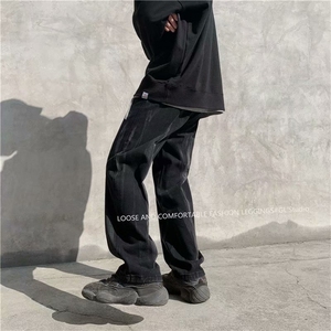 炸街牛仔裤男嘻哈hiphop高街阔腿宽松直筒裤潮流痞帅裤NK508-p40图片