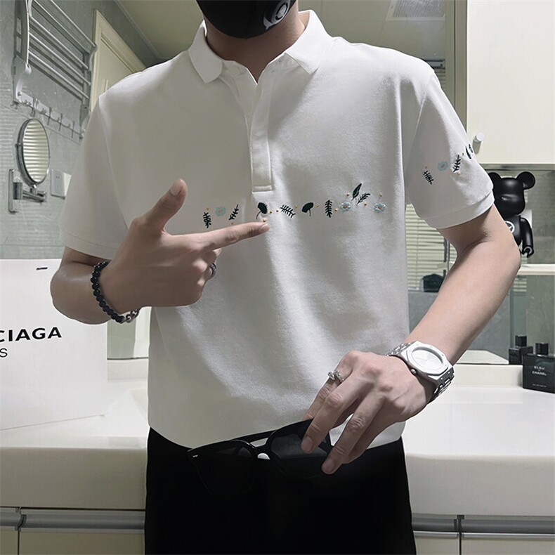 DX13/特P58控78夏社会小伙网眼珠地棉小刺绣翻领POLO短袖T恤黑首1,男装T恤,星座305B-1