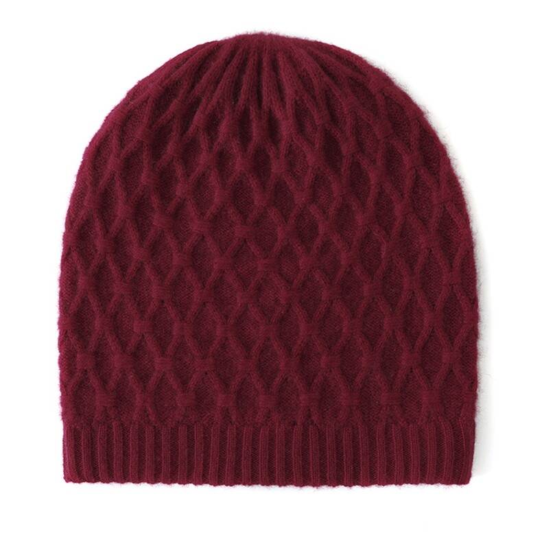 秋冬新款100%纯羊毛帽子女针织加厚保暖菱形毛线包头护耳帽子男,饰品帽子,洁纯羊绒