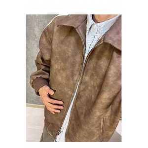 W10727-P60 网图现货 美式潮牌三道杠皮衣外套PU皮棒球服立领夹克图片