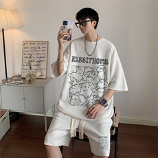 套装！华夫格套装男T恤短裤两件套大码港风TZ121-P50，男装休闲套装，电商B367