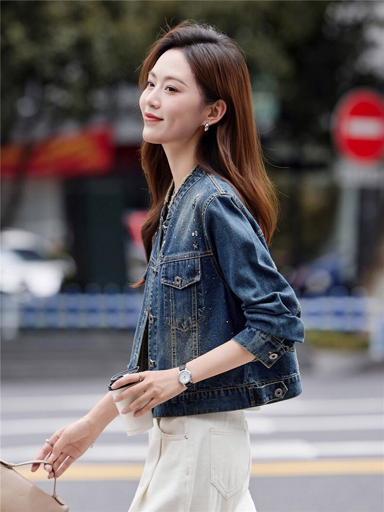 牛仔外套女短款2025年春秋新款妈妈时尚设计感宽松休闲复古夹克,女装短外套,靓衣阁