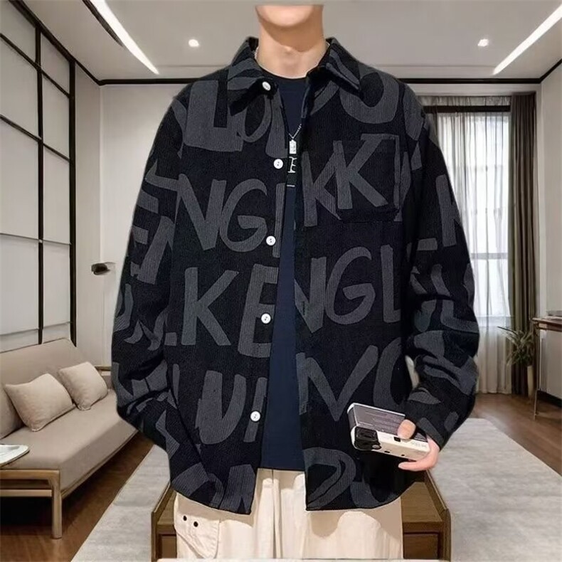 印花长袖衬衫男秋冬休闲潮流痞帅衬衣男生夏日设计感个性衣CSG76,男装衬衫,星座516A