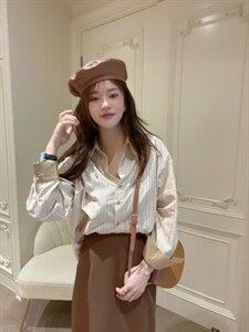 新版条纹衬衫,女装衬衫,唇蔻