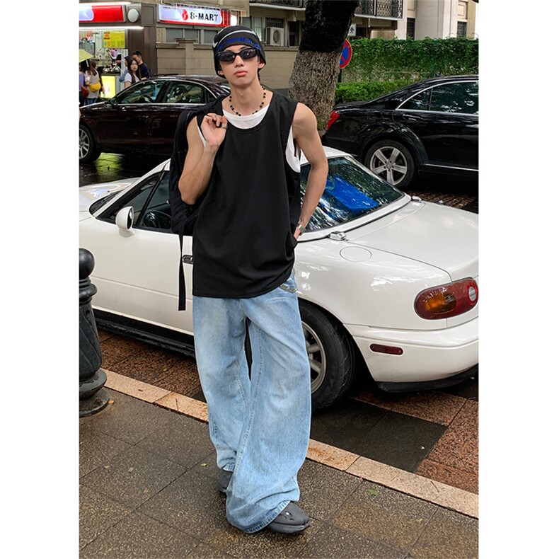 有原图盗图BX2-特P23假两件情侣背心无袖坎肩T恤上衣男,男装背心/马甲,电商B327