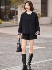 小个子双面羊毛呢大衣女2025秋冬新款气质短款拼色圆领呢子外套，女装双面呢大衣，衣之秀