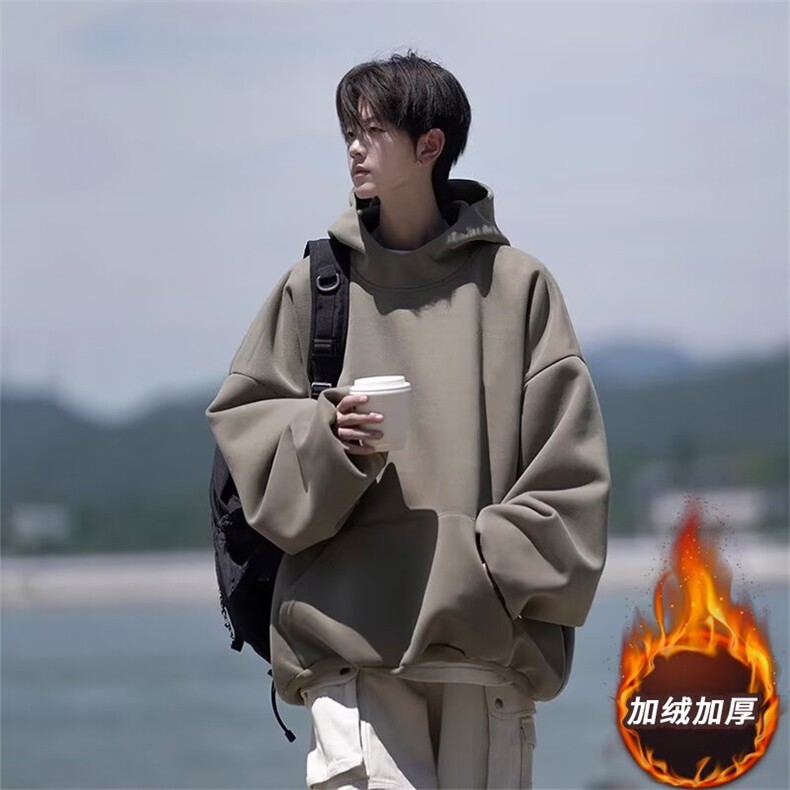 加绒卫衣男连帽2025秋冬新款ing美式宽松纯色潮牌情侣外套男，女装短外套，星座1210-1