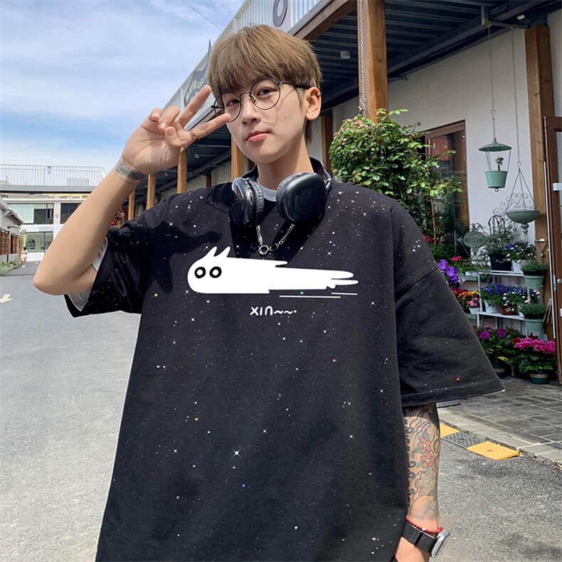 量大优供抖音视频支持得物配合二开美式满天星亮片短袖T恤MTX565,男装T恤,电商A486