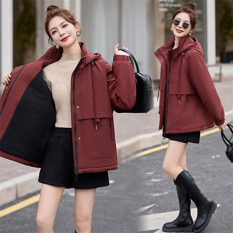 加绒加厚派克棉服女2024冬季新款宽松休闲连帽保暖工装风棉衣外套,女装棉衣/棉服,奕薇雅