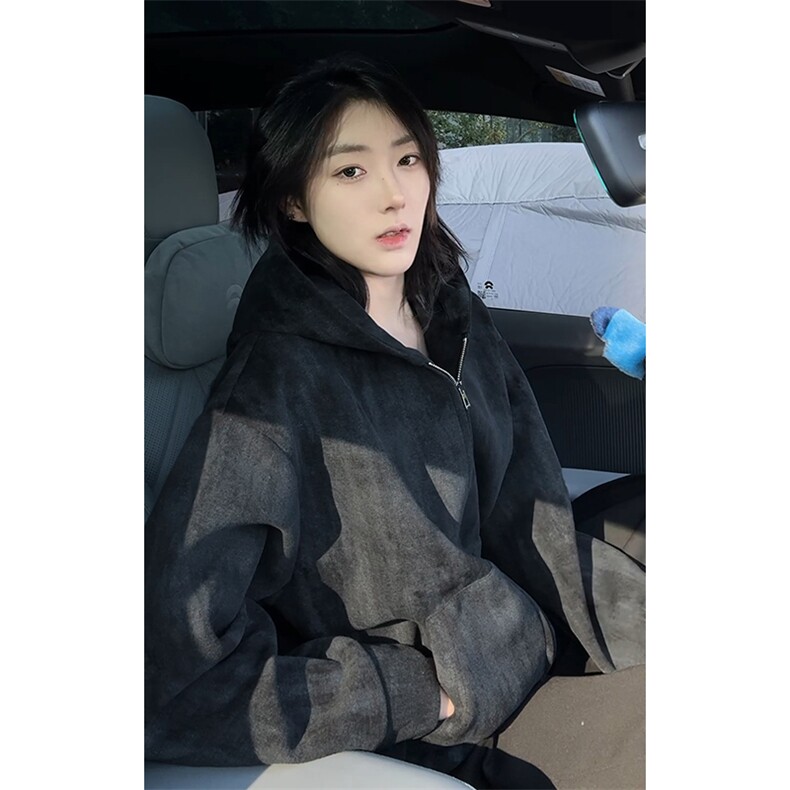 重磅华棉420g美式复古扎染连帽大码卫衣外套男W5080-特P65控118，女装短外套，电商A001