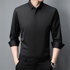 春秋2022男士无痕休闲免烫长袖翻领时尚商务纯色衬衫QY5588-P65，男装衬衫，星座1105-3
