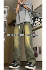 高品质美式复古做旧水洗微喇叭显瘦牛仔裤A438特P50，男装牛仔裤，电商A309