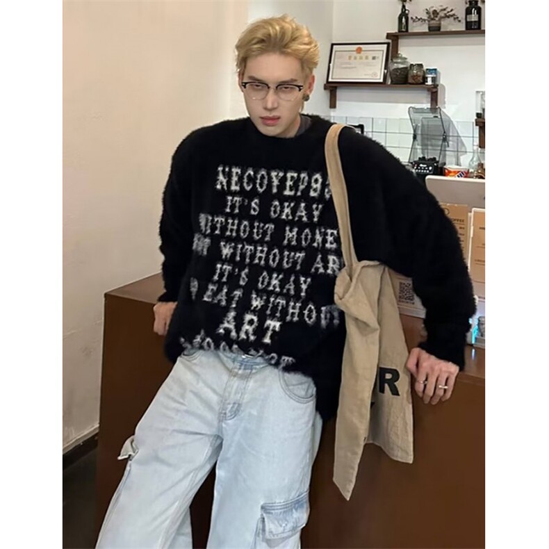 潮貂毛字母毛衣印花毛衣女秋冬季街头ins宽松针织衫上衣M2343，男装针织衫/毛衣，星座1116A（原606A-3）