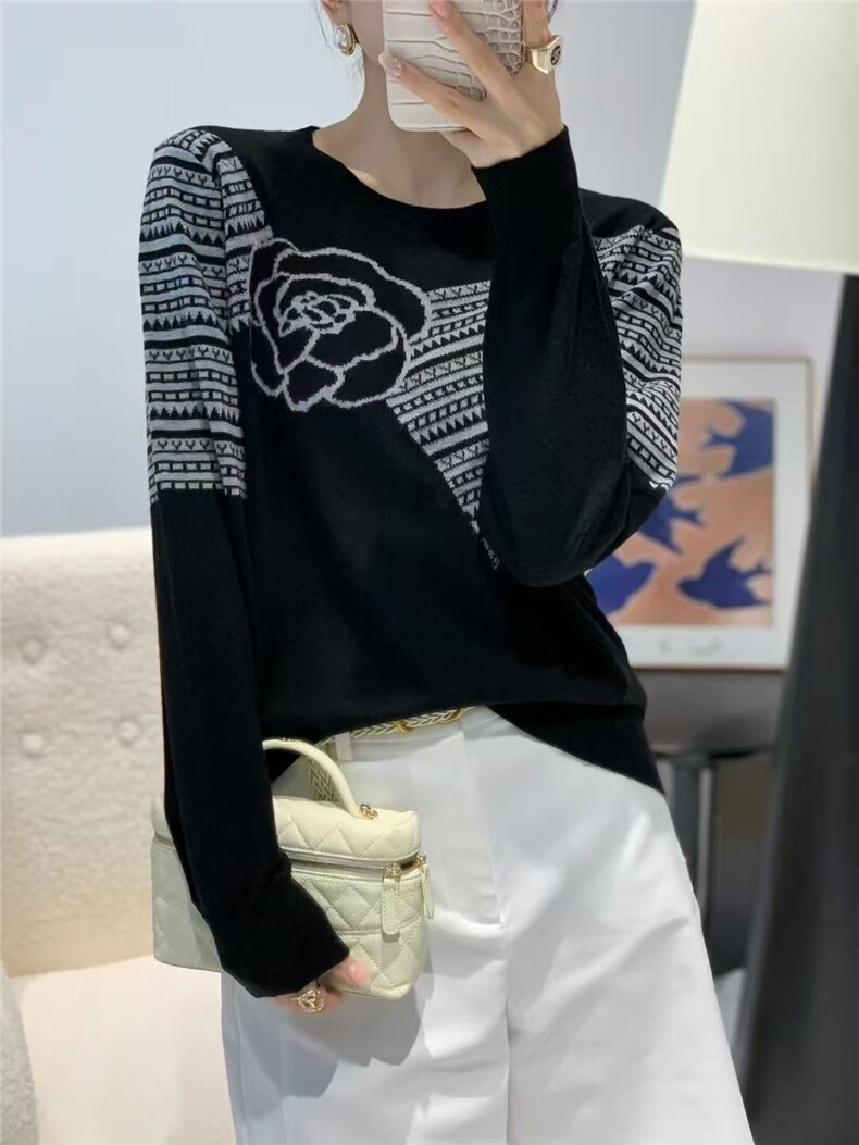 2025精仿羊毛提花长袖针织衫，女装针织衫/毛衣，晨旭羊绒