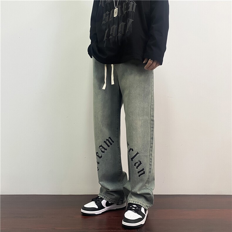 k820-p55-控78拉链黄泥牛仔在高阶宽松大码牛仔裤cityboy,男装牛仔裤,星座116