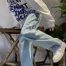 LE8011-P33个性潮流星星刺绣2025新款牛仔裤子阔腿，男装牛仔裤，电商B323A