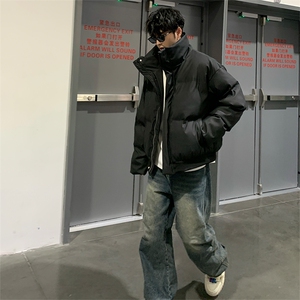 现货5W件冬季三防重磅硬挺boxy短款羽绒立领PU皮棉衣外套加厚棉服图片