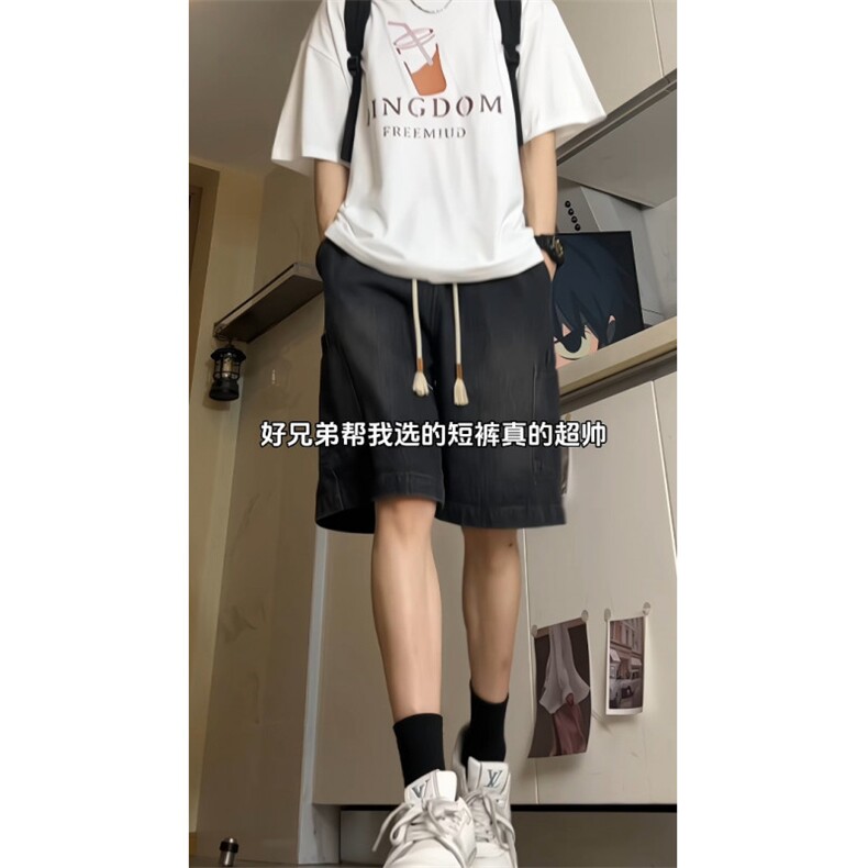 水洗大码牛仔短裤男夏季高街宽松直筒休闲五分裤24XD23021-P45,男装牛仔裤,电商A042
