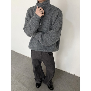 韩系可翻领设计感毛衣男简约纽扣装饰气质新品针织衫MY0585-P75图片
