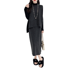 2024年秋季时尚潮流芝麻点马甲套装裙两件套，女装套装/套裙，美雪羊绒