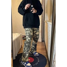 二更潮牌欧美街头牛仔裤子男春秋季美式高街迷彩休闲宽松直筒长裤，男装牛仔裤，星座218-1（原230）