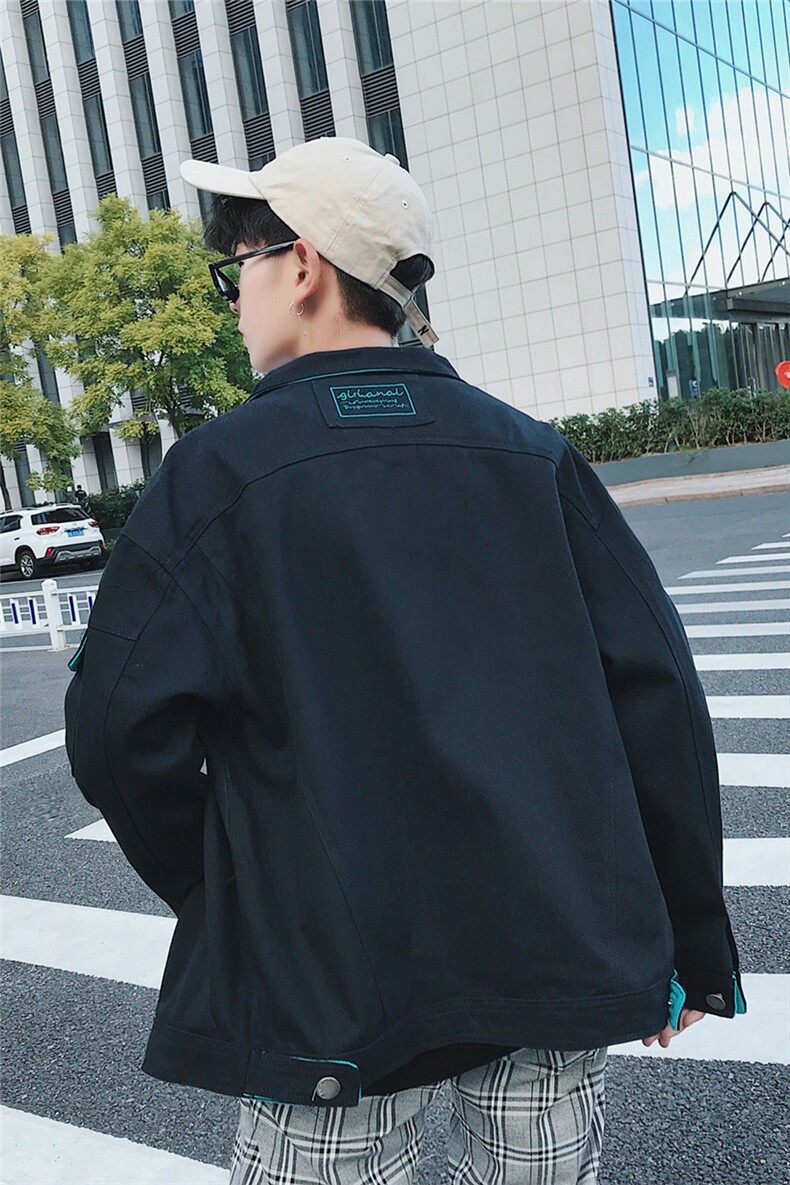 JK959/P75秋装新款美式撞色男水洗工装夹克日系男青少年大码外套图片