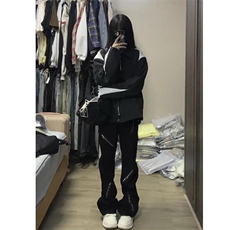 cleanfit美式多拉链牛仔裤男小众镰刀裤子直筒微喇裤KZ9037-P50，男装休闲裤，星座1007（原301D）