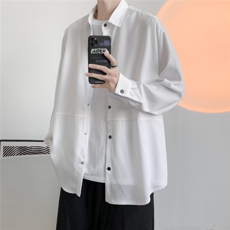 日系春夏季新款衬衫潮流慵懒男方领宽松型衬衫MC11P32,男装衬衫,星座1116-2