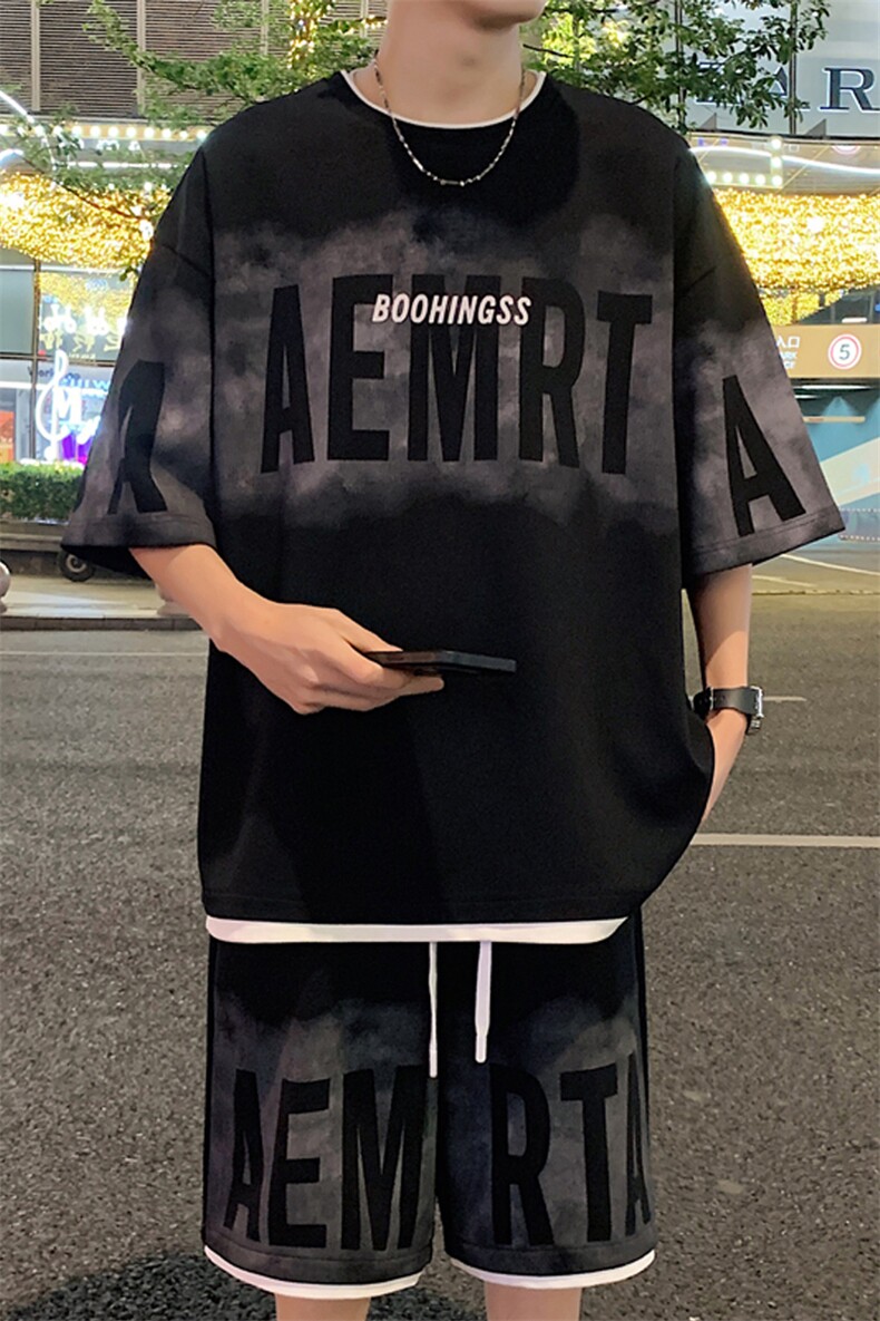 2024夏季新款港风外景大码菠萝格短袖套装M-5XHQ24467-特P50,男装休闲套装,电商A022