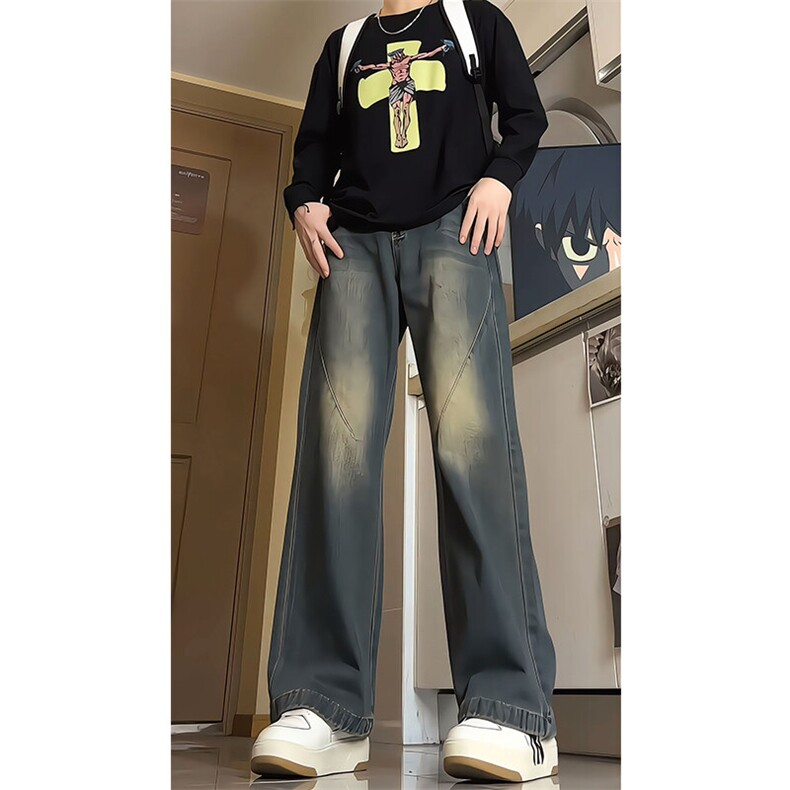 春季加长版裤子男高个子阔腿直筒牛仔裤185cm110直筒长裤KZ005P60,男装牛仔裤,电商B312
