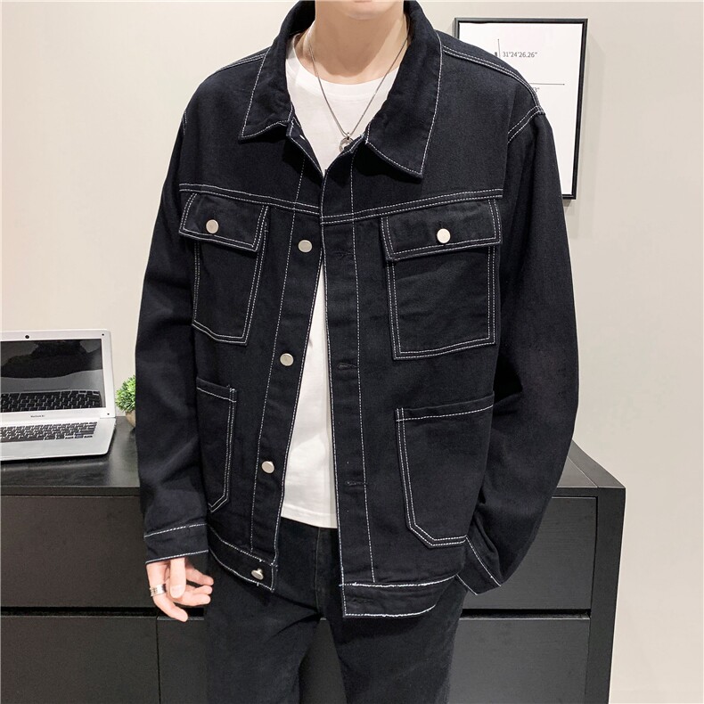 JK829-p70 M-5X店主风ins牛仔夹克绣花破洞大码男日系CITYBOY图片