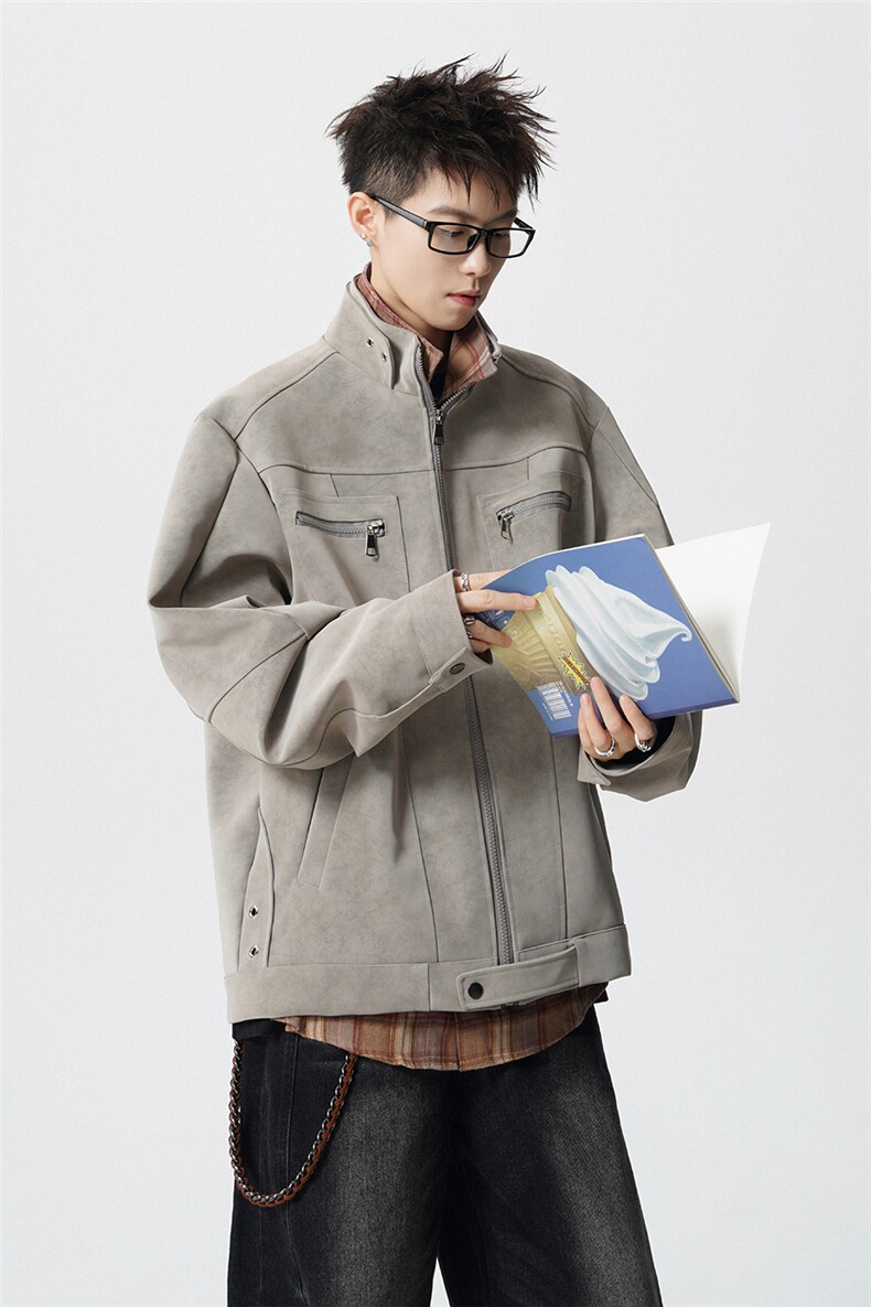 可二开雾霾扎染面料大码M-5XL工装拉链皮衣夹克男JK78100P90控128,男装皮衣,星座226-1