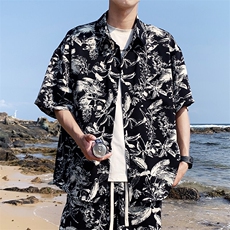 特批P28无差价25夏冰丝凉感垂感花衬衣沙滩潮流短袖上衣男CD2257，男装T恤，电商A001