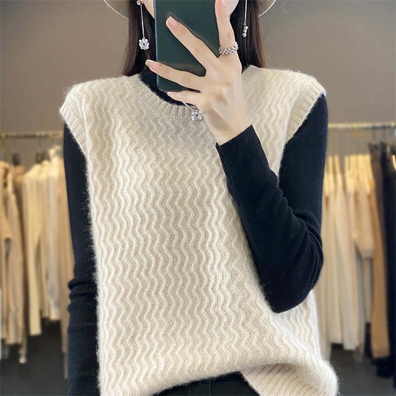 【进口珠片纱】100纯山圆领亮片宽松加厚无袖马甲背心,女装马甲,德晨羊绒