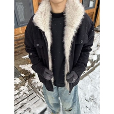 网图毛领座山雕棉服加绒加厚针织衫毛衣外套棉衣A025-HM1390-P130，男装针织衫/毛衣，电商A025