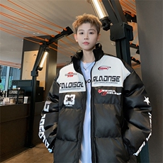 新款美式PU皮棉衣冬季加厚棉服潮牌机车外套ins男M6615-P128控168，男装棉衣，星座307A