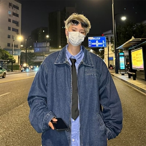 秋冬渐变水洗垫肩拉链美式复古夹克外套男牛仔衣 JK2192图片