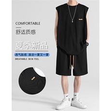 潮流休闲夏季冰丝时尚百搭轻薄透气冰丝抗皱冰丝套装TZ87-特批66，男装休闲套装，星座718