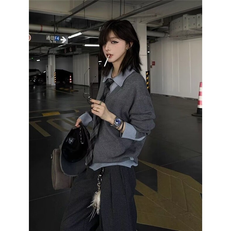新款百搭高质量十二针拼接假两件毛衣潮流简约513AMY2637P57,男装针织衫/毛衣,星座513A