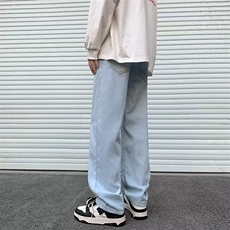 直筒牛仔裤男款宽松松紧腰休闲美式高街百搭休闲长裤子N6090-P32，男装牛仔裤，星座308B-1