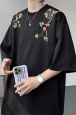重磅花卉刺绣短袖T恤M-8XL特大码风半袖潮五分袖DX1219/P45，男装T恤，电商B238