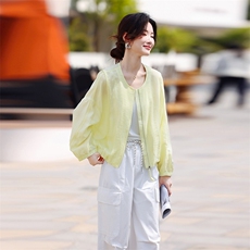 爆【现货】宽松圆领薄款短外套上衣女2025夏季小个子时尚防晒衣，女装防晒衣，鑫源服饰