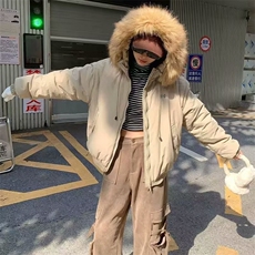 毛领连帽棉服外套新款长袖美式加厚宽松派克服棉衣LF1014p95，男装棉衣，电商D256-2(原A064-2)